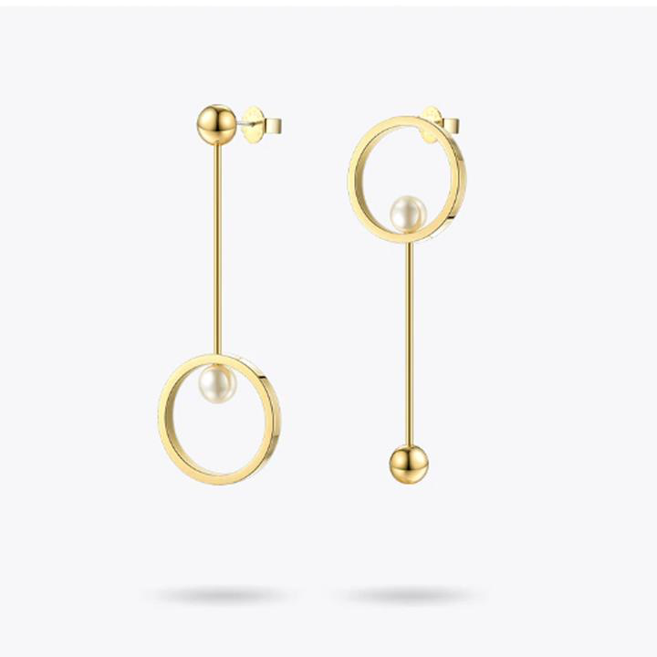 Halo Pearl Drop Earrings-Gold
