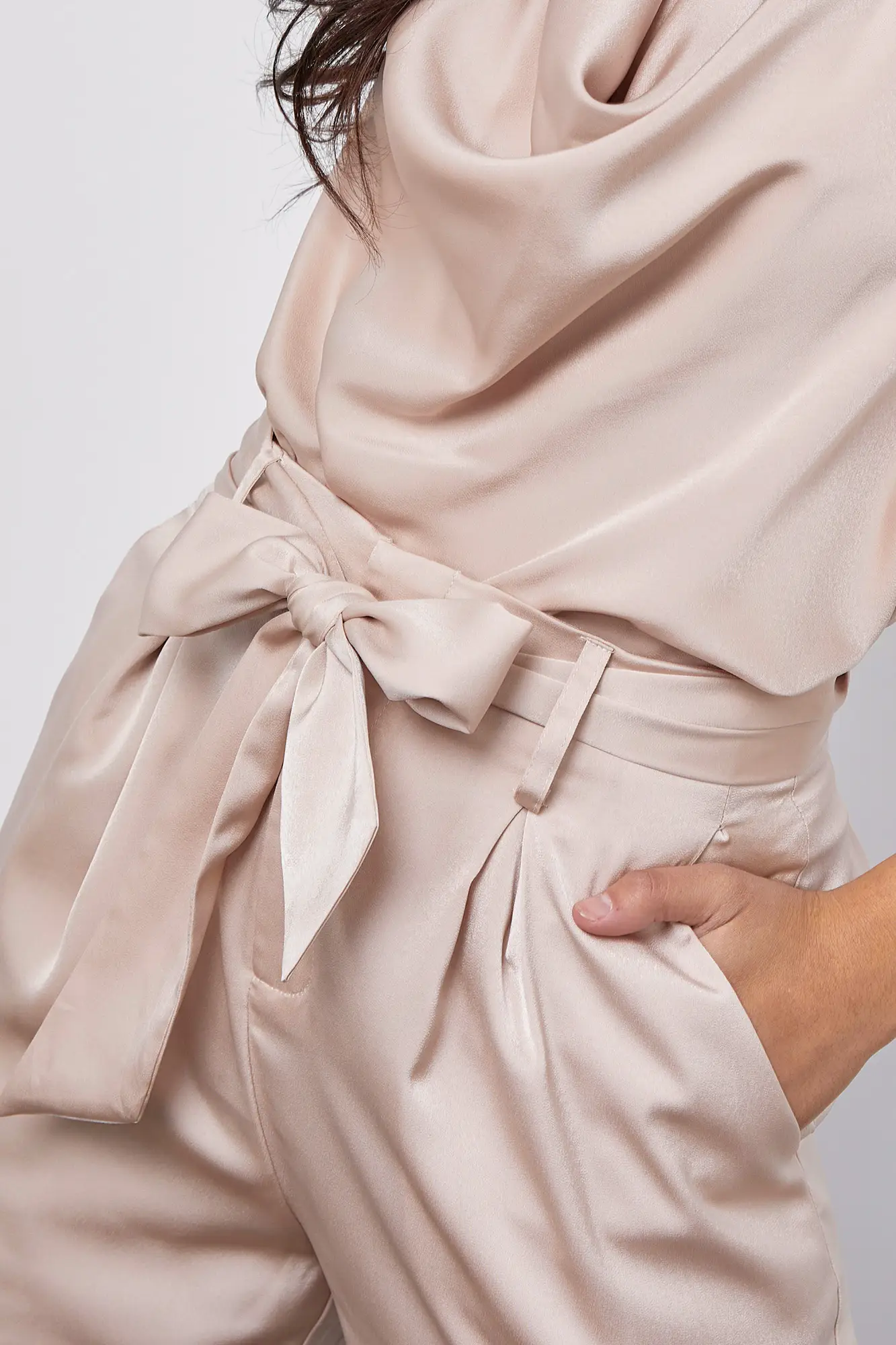 Pure Decadence High-Rise Champagne Satin Pant