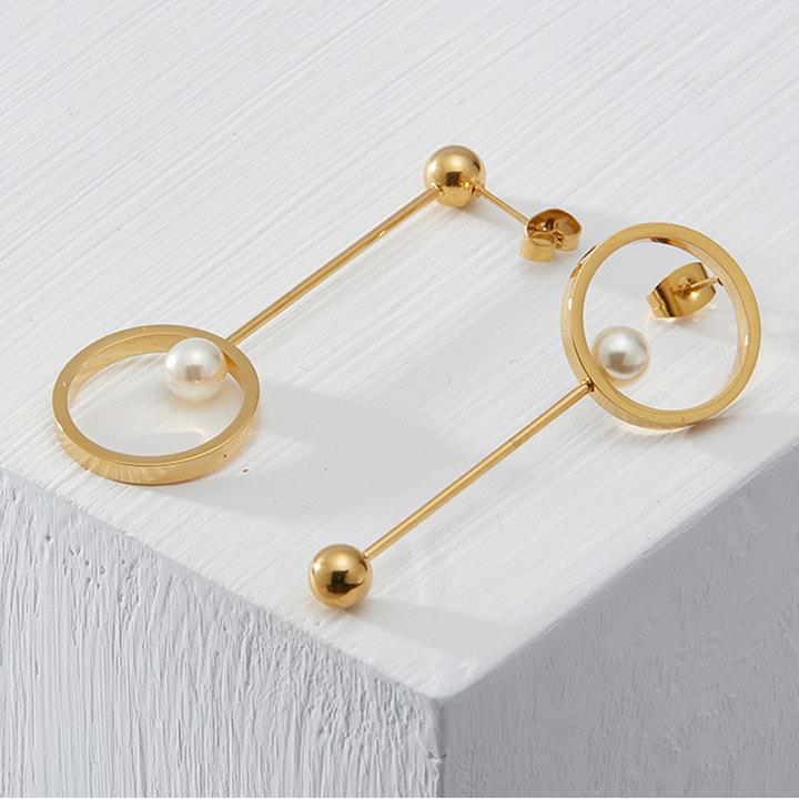 Halo Pearl Drop Earrings-Gold