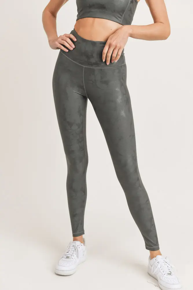 Gunmetal Metallic High-Waisted Leggings