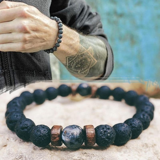 Lava Stone & Imperial Jasper Bracelet (Men's)