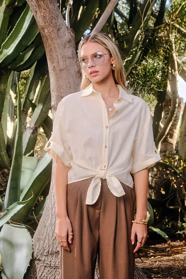 Amalfi Coast Linen Tie-Front Top