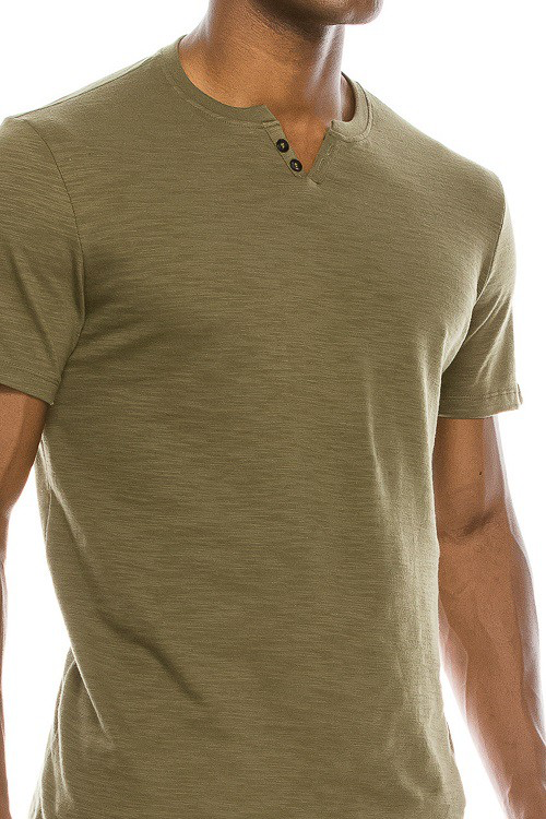 Army Green Slub Notch Tee