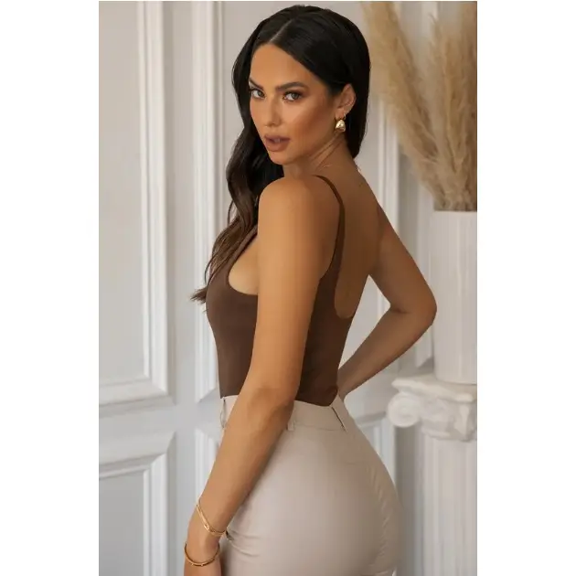 Essential Double Layered Bodysuit- Cocoa
