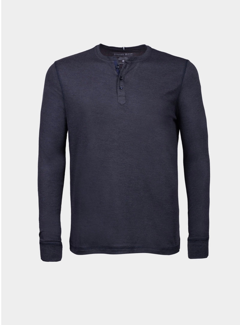Navy Melange Knit Henley