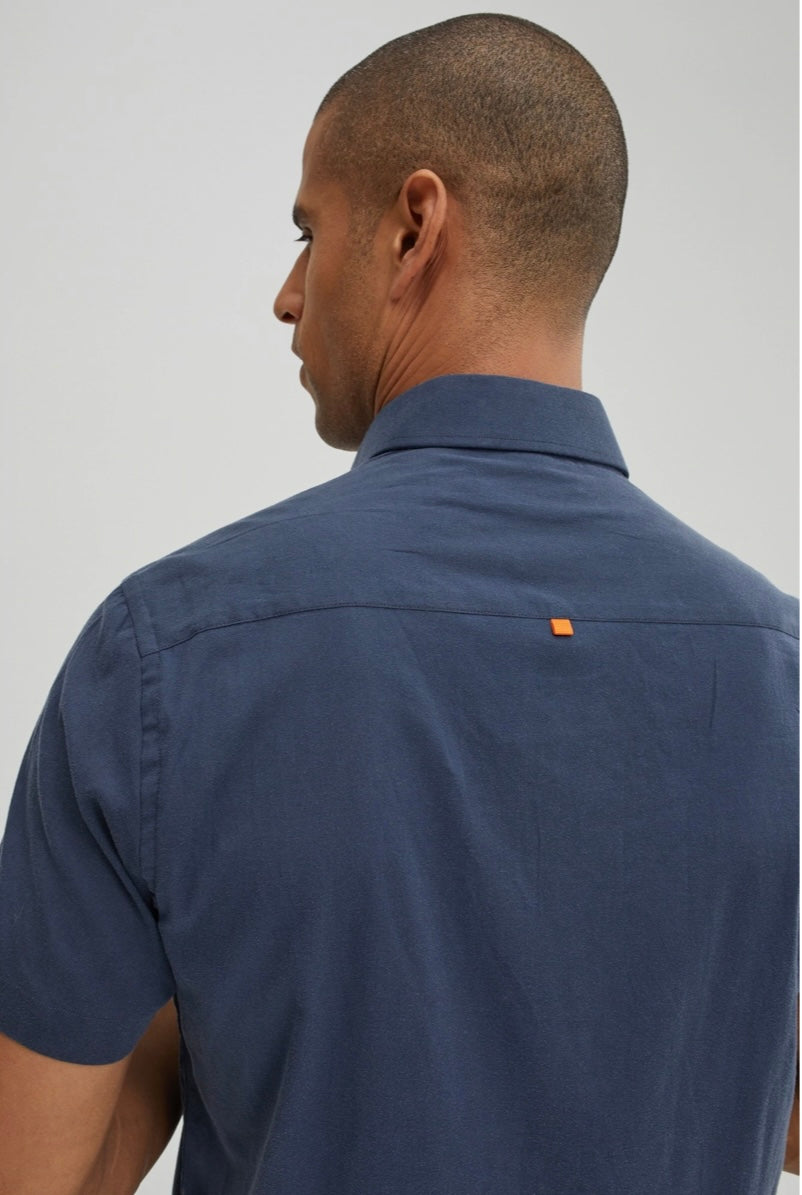 Navy Tencel Woven Short Sleeve