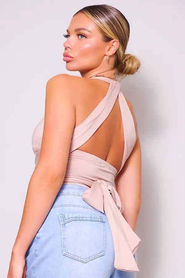 Cross Your Path Halter Top-Taupe